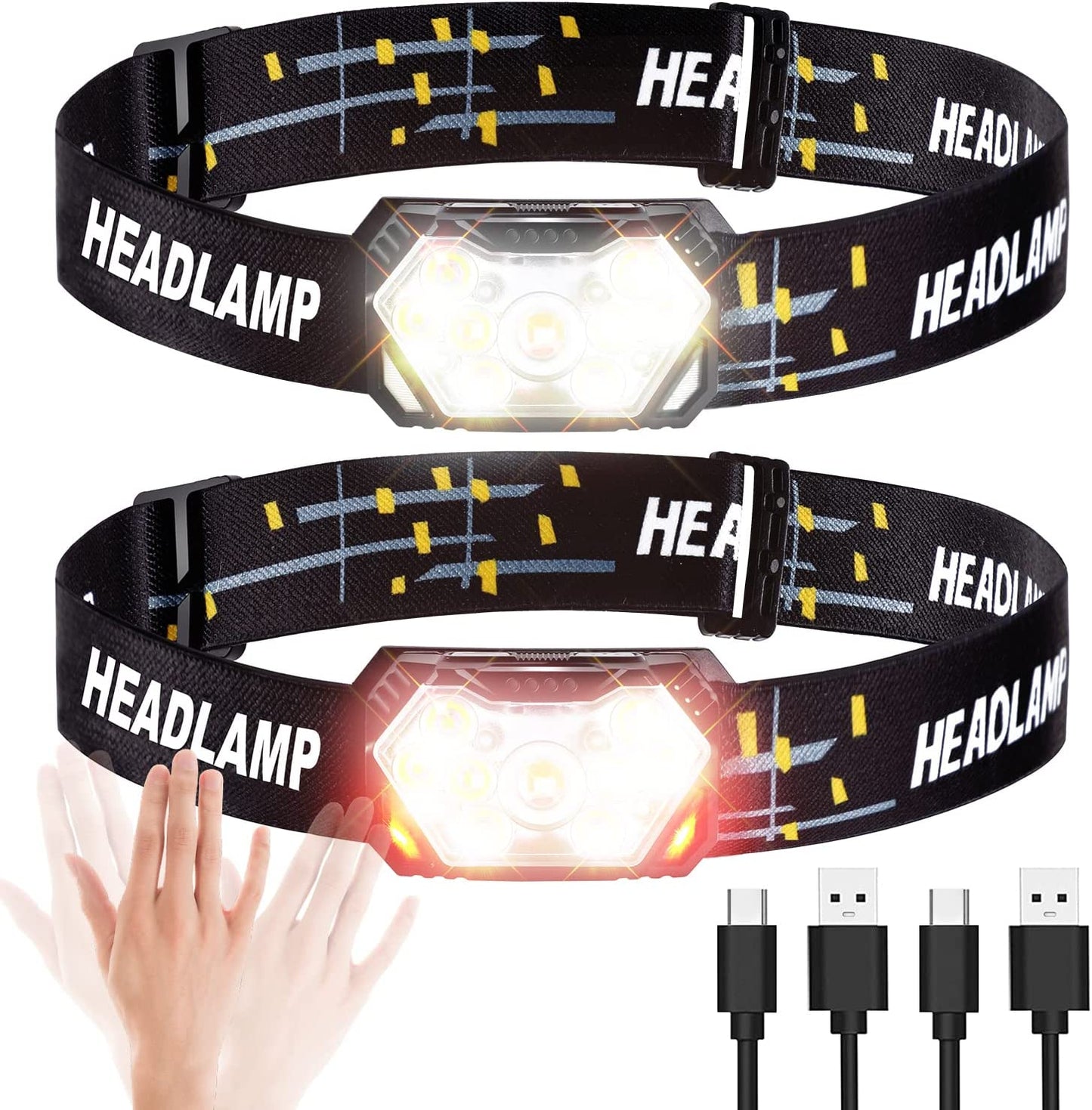 Headlamp Rechargeable 2 Pack LED Head Lights